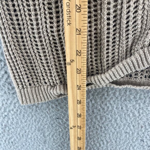 Chicos Sweater Womens 0 US Small Beige Shimmer Open Knit Cardigan 3/4 Sleeves - Picture 8 of 11